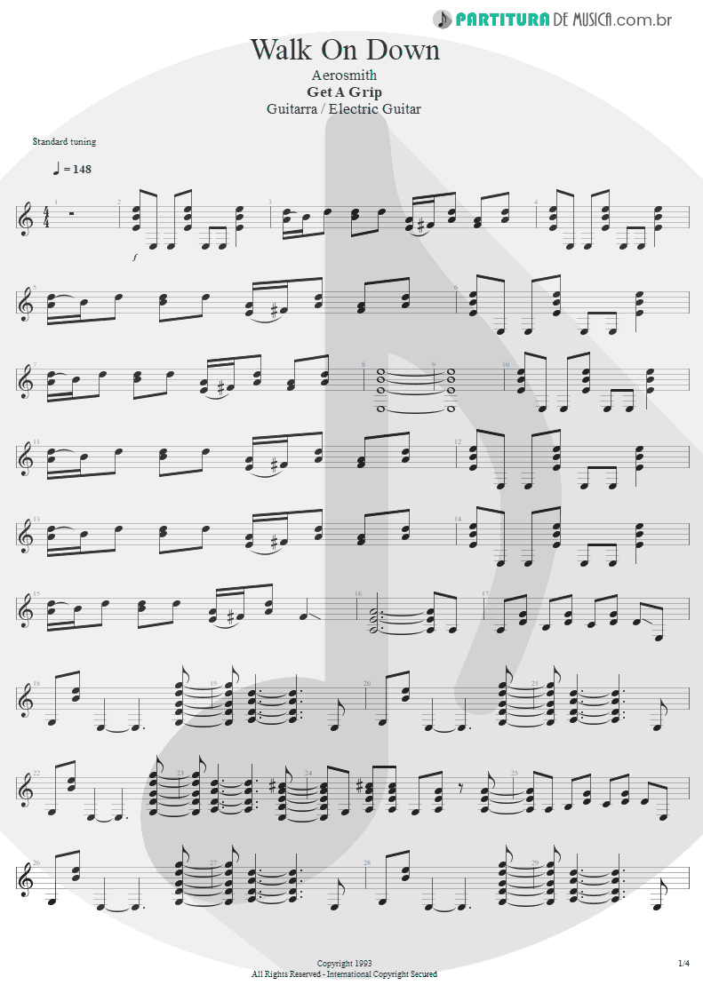 Partitura de musica de Guitarra Elétrica - Walk On Down | Aerosmith | Get A Grip 1993 - pag 1