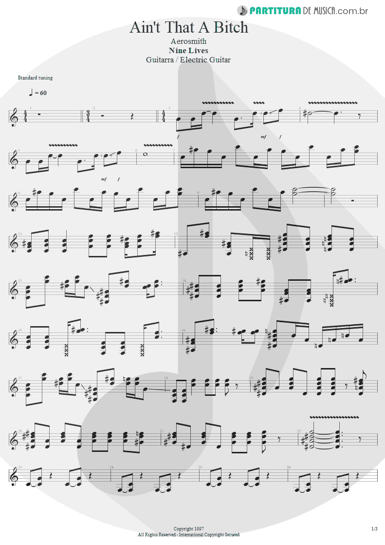 Partitura de musica de Guitarra Elétrica - Ain't That A Bitch | Aerosmith | Nine Lives 1997 - pag 1