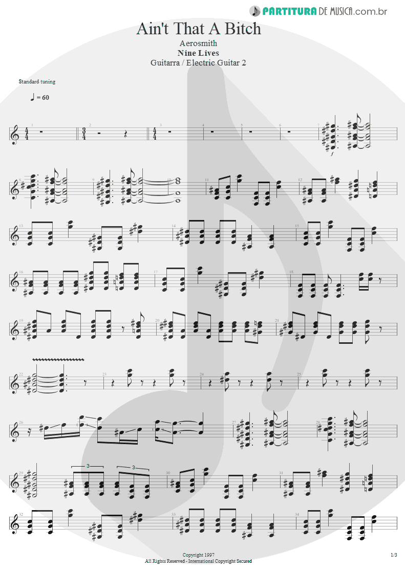 Partitura de musica de Guitarra Elétrica - Ain't That A Bitch | Aerosmith | Nine Lives 1997 - pag 1