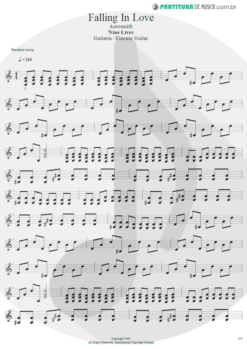 Partitura de musica de Guitarra Elétrica - Falling In Love | Aerosmith | Nine Lives 1997 - pag 1