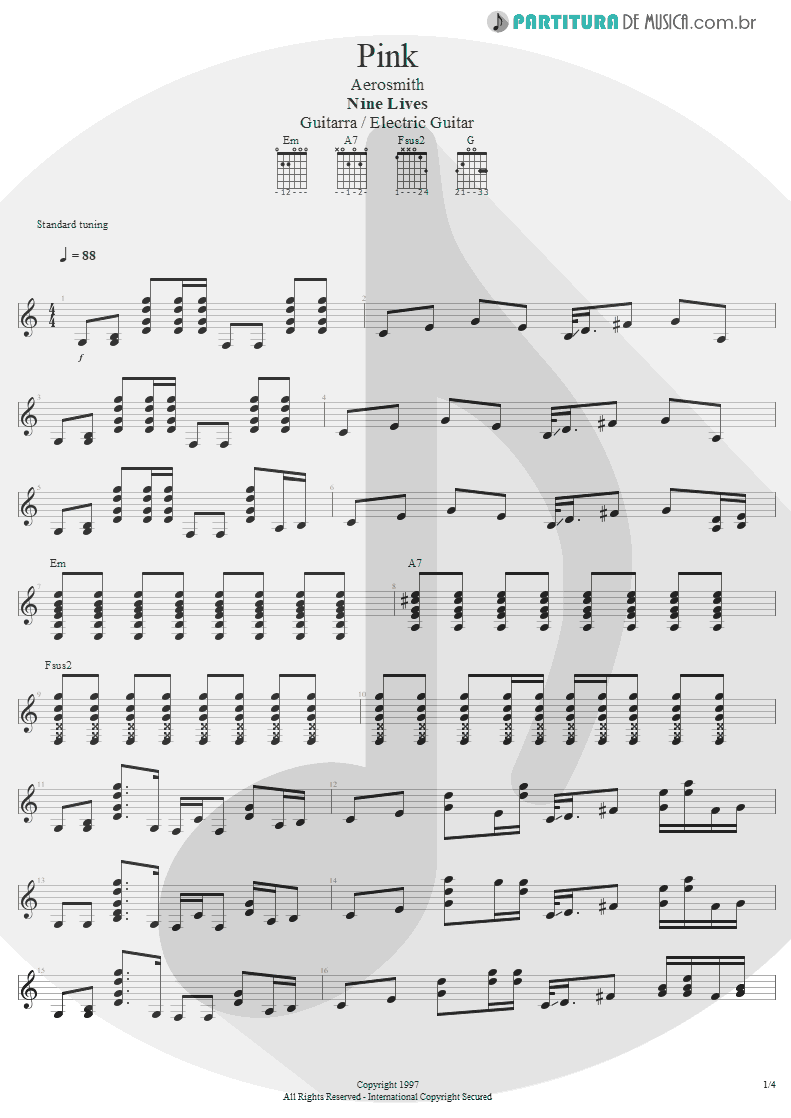 Partitura de musica de Guitarra Elétrica - Pink | Aerosmith | Nine Lives 1997 - pag 1