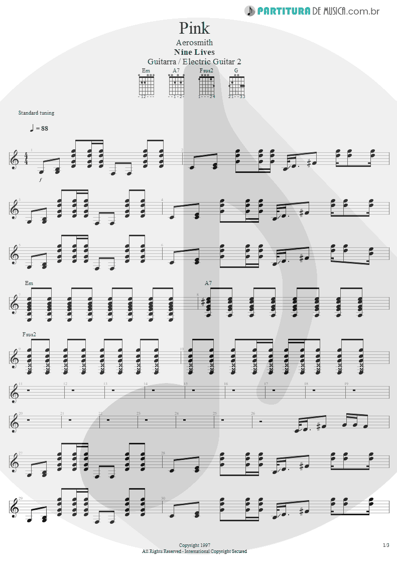 Partitura de musica de Guitarra Elétrica - Pink | Aerosmith | Nine Lives 1997 - pag 1