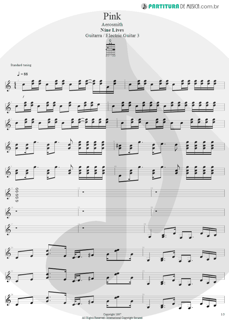 Partitura de musica de Guitarra Elétrica - Pink | Aerosmith | Nine Lives 1997 - pag 1