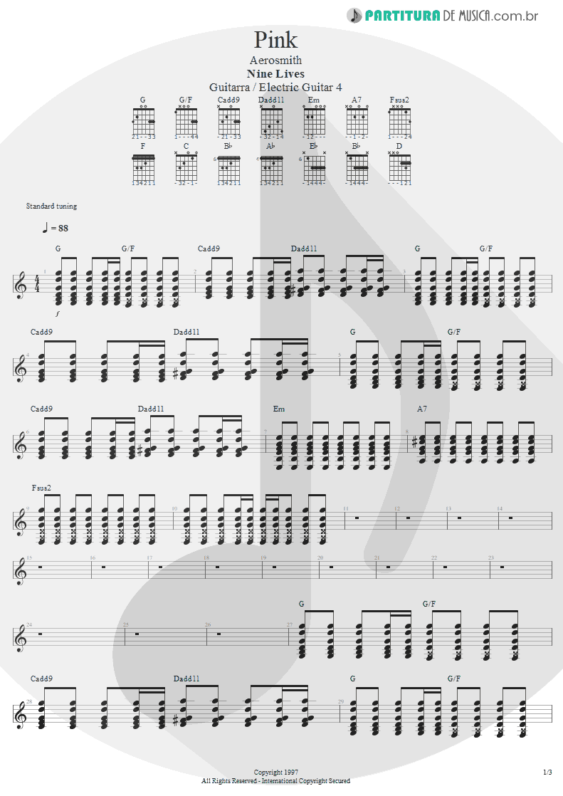 Partitura de musica de Guitarra Elétrica - Pink | Aerosmith | Nine Lives 1997 - pag 1