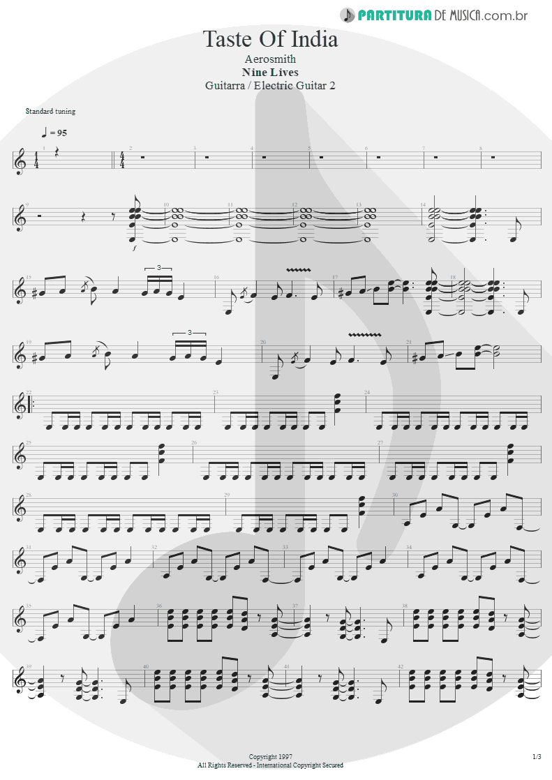 Partitura de musica de Guitarra Elétrica - Taste Of India | Aerosmith | Nine Lives 1997 - pag 1