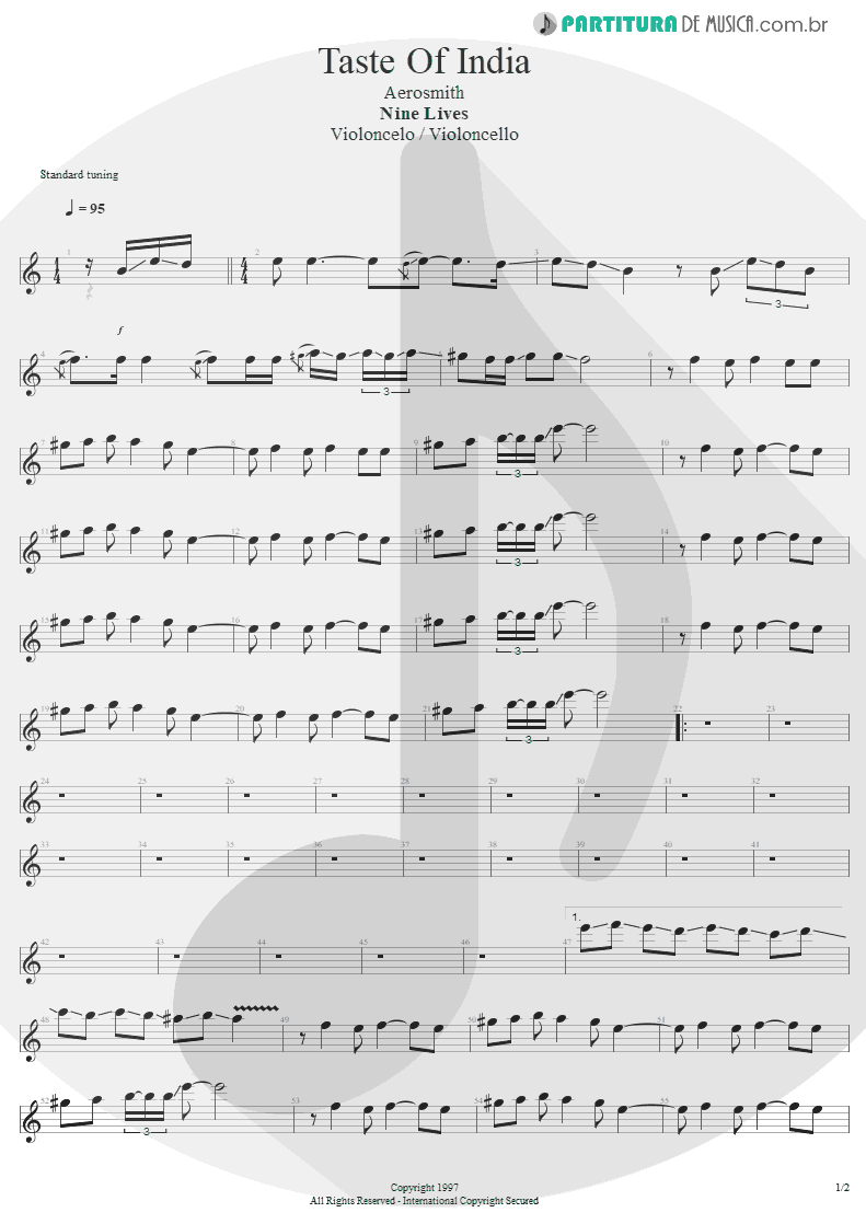 Partitura de musica de Violoncelo - Taste Of India | Aerosmith | Nine Lives 1997 - pag 1