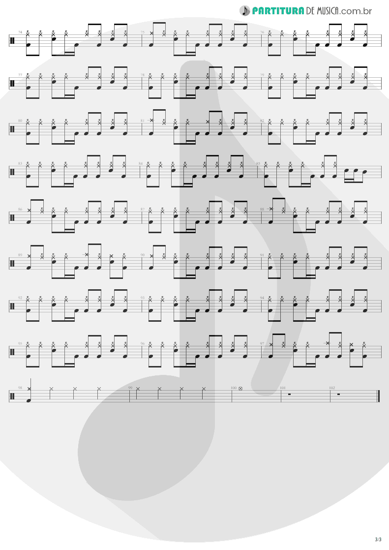 Partitura de musica de Bateria - Avant Garden | Aerosmith | Just Push Play 2001 - pag 3