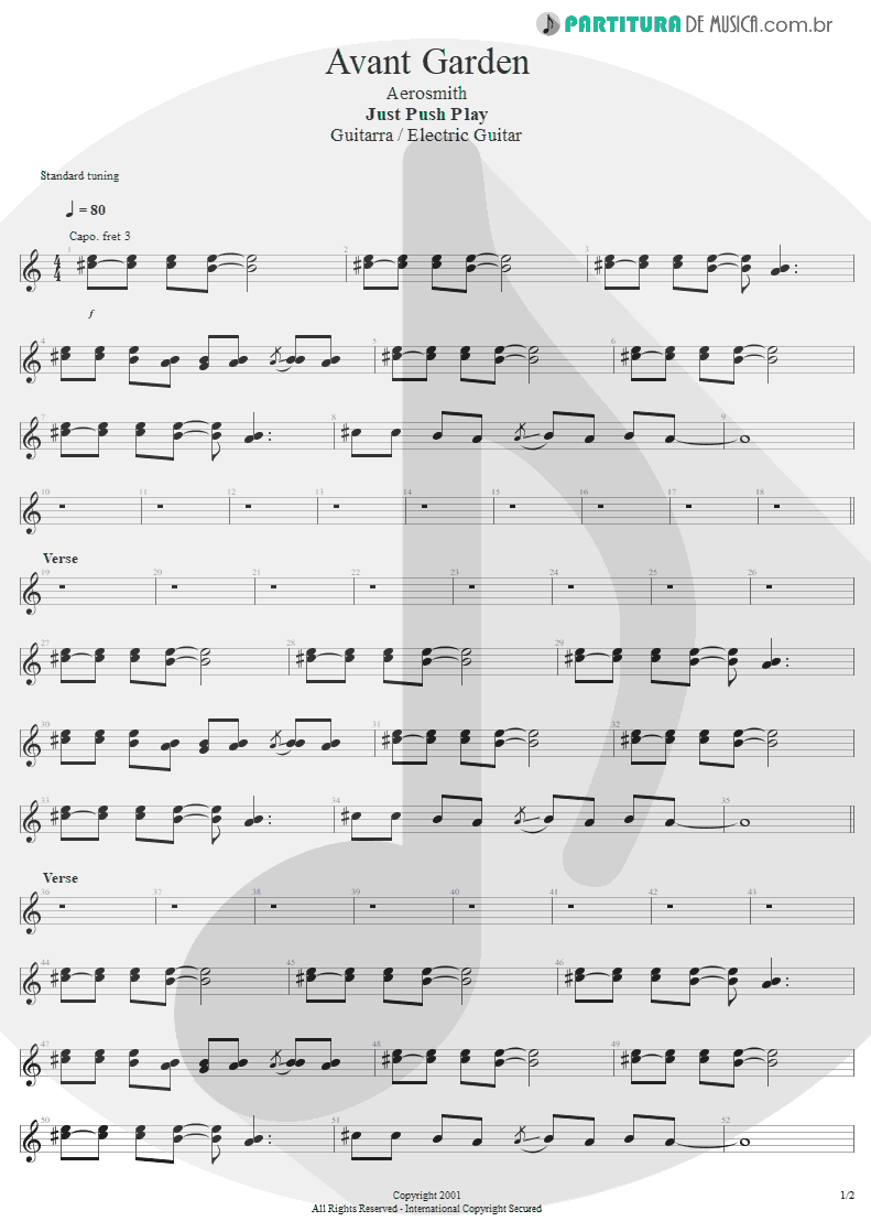Partitura de musica de Guitarra Elétrica - Avant Garden | Aerosmith | Just Push Play 2001 - pag 1