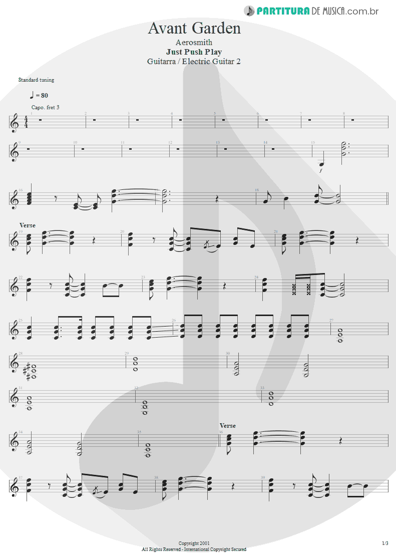 Partitura de musica de Guitarra Elétrica - Avant Garden | Aerosmith | Just Push Play 2001 - pag 1