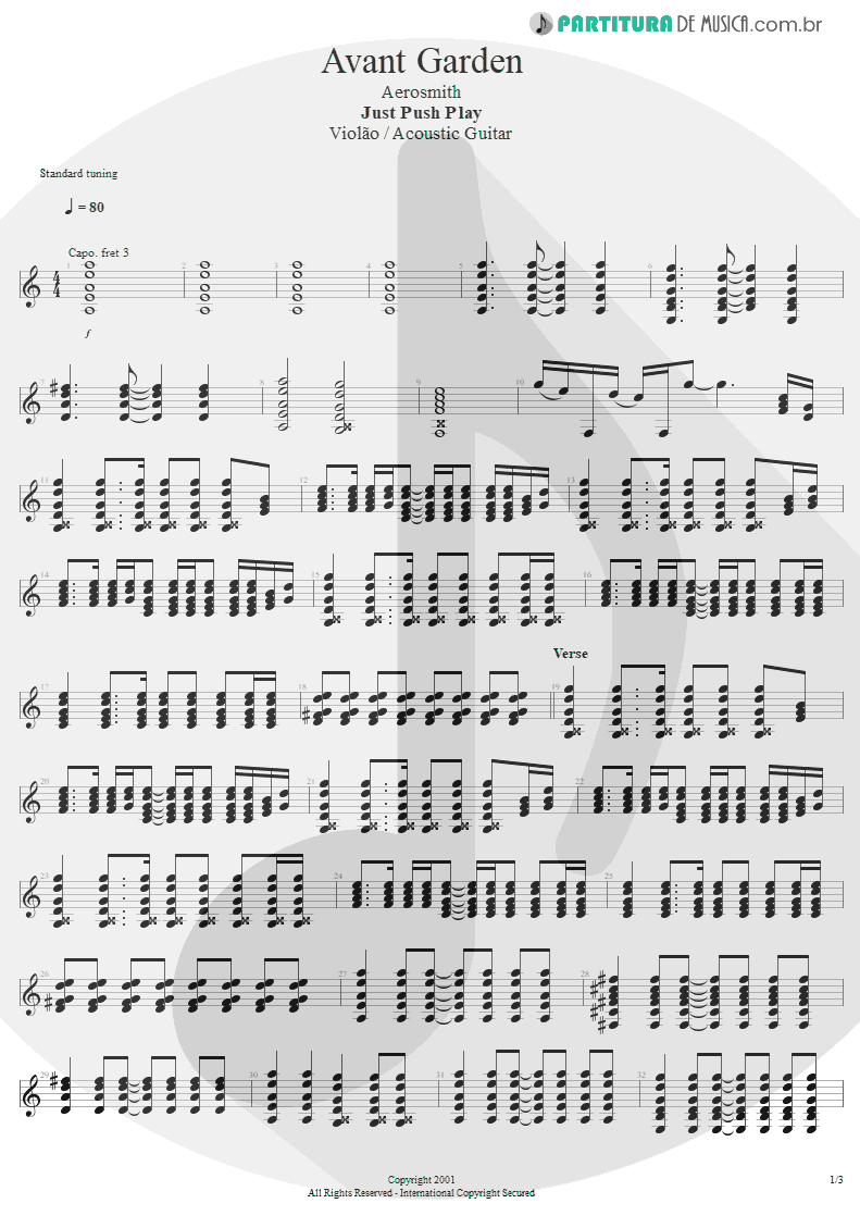 Partitura de musica de Violão - Avant Garden | Aerosmith | Just Push Play 2001 - pag 1