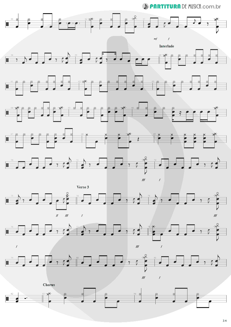 Partitura de musica de Bateria - Jaded | Aerosmith | Just Push Play 2001 - pag 3