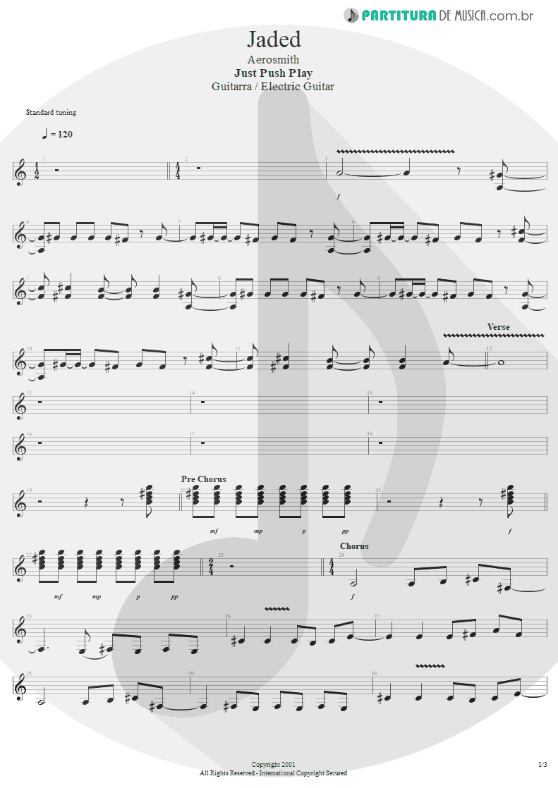 Partitura de musica de Guitarra Elétrica - Jaded | Aerosmith | Just Push Play 2001 - pag 1
