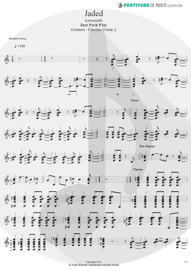 Partitura de musica de Guitarra Elétrica - Jaded | Aerosmith | Just Push Play 2001 - pag 1