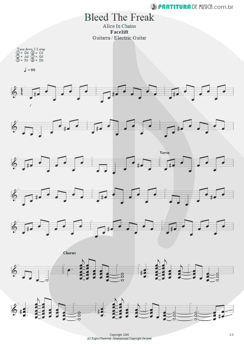 Partitura de musica de Guitarra Elétrica - Bleed The Freak | Alice in Chains | Facelift 1990 - pag 1
