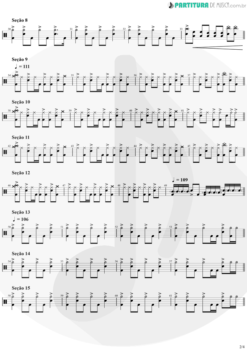 Partitura de musica de Bateria - Man In The Box | Alice in Chains | Facelift 1990 - pag 2