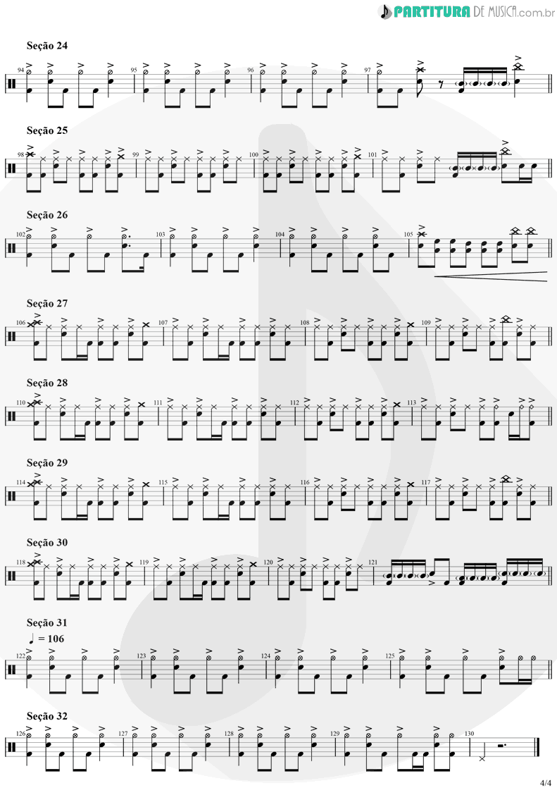 Partitura de musica de Bateria - Man In The Box | Alice in Chains | Facelift 1990 - pag 4
