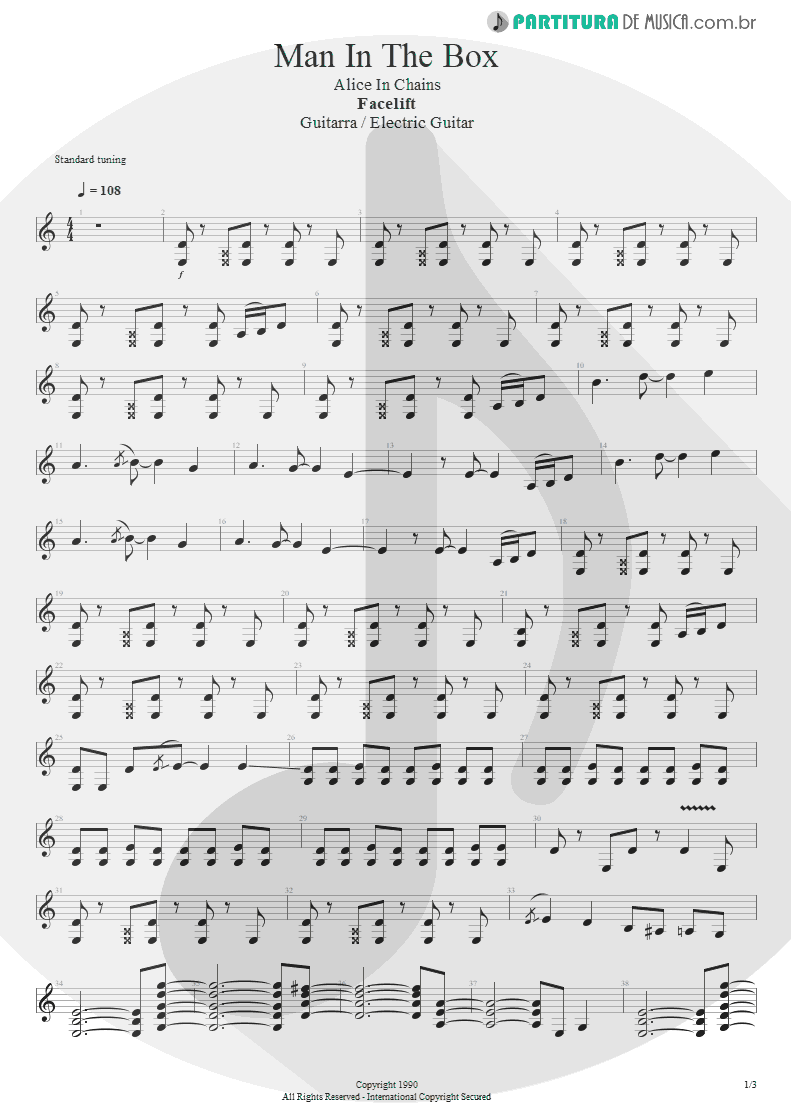 Partitura de musica de Guitarra Elétrica - Man In The Box | Alice in Chains | Facelift 1990 - pag 1