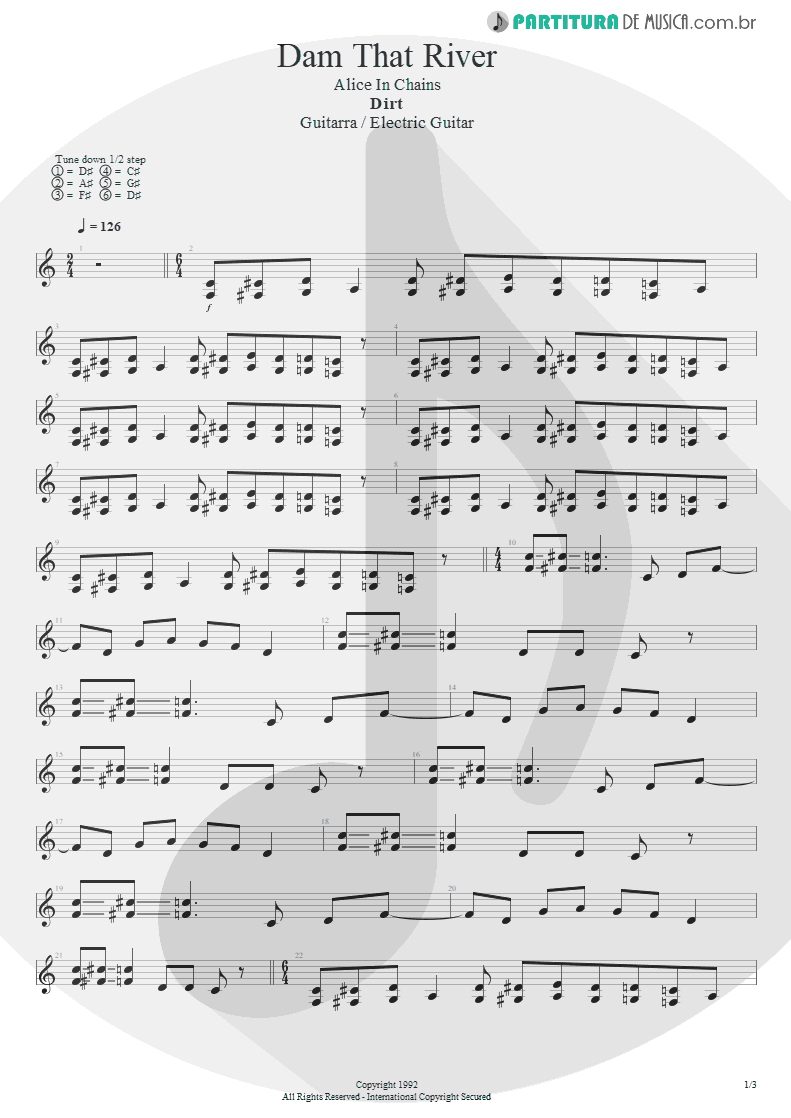 Partitura de musica de Guitarra Elétrica - Dam That River | Alice in Chains | Dirt 1992 - pag 1