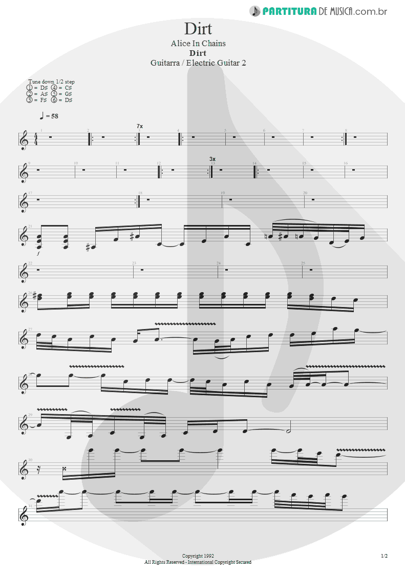 Partitura de musica de Guitarra Elétrica - Dirt | Alice in Chains | Dirt 1992 - pag 1