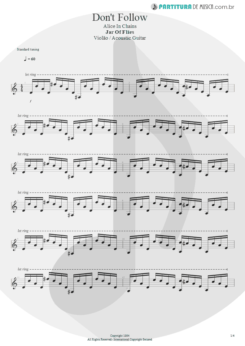 Partitura de musica de Violão - Don't Follow | Alice in Chains | Jar of Flies 1994 - pag 1
