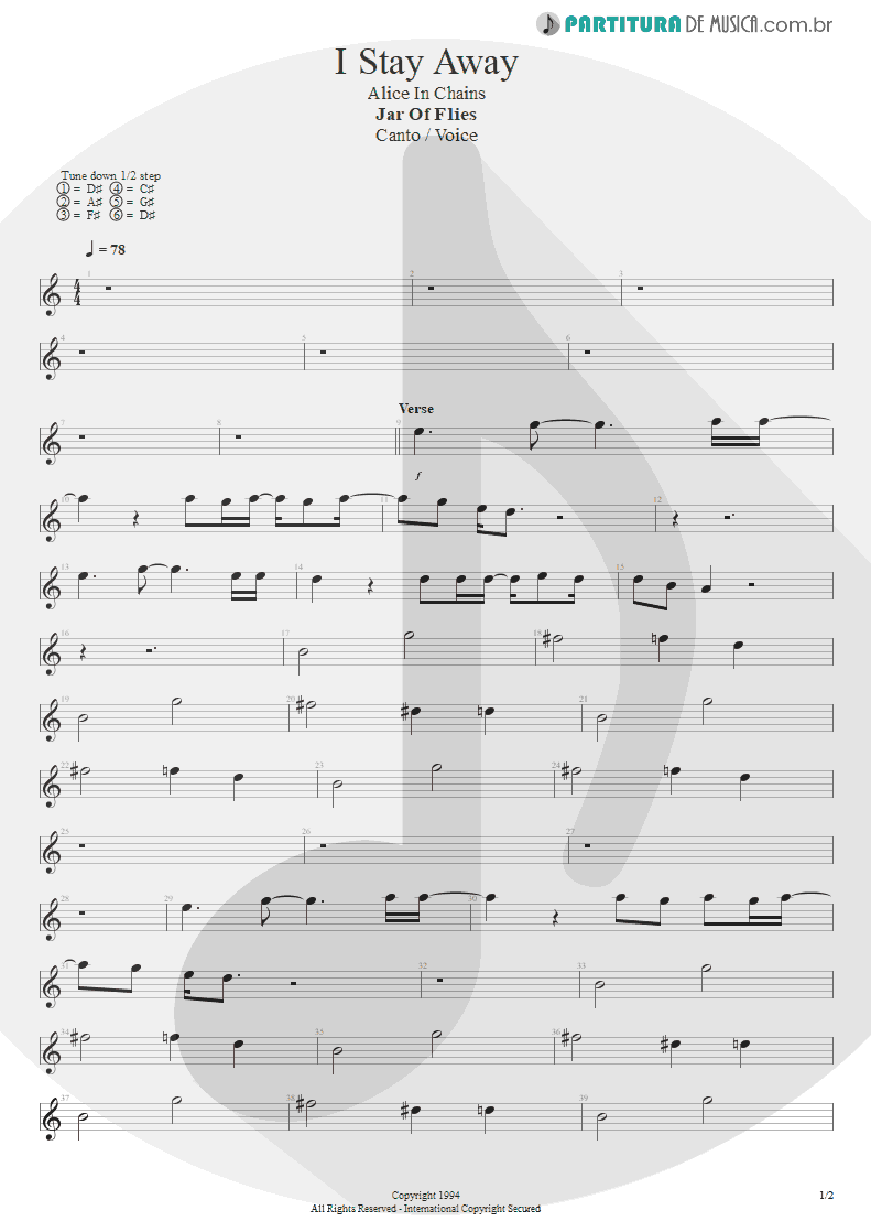 Partitura de musica de Canto - I Stay Away | Alice in Chains | Jar of Flies 1994 - pag 1