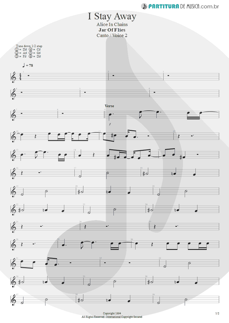 Partitura de musica de Canto - I Stay Away | Alice in Chains | Jar of Flies 1994 - pag 1