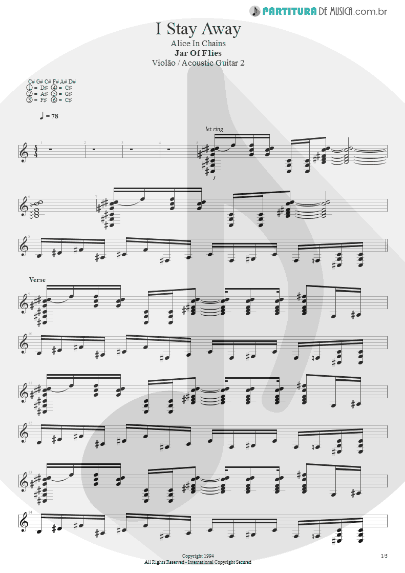 Partitura de musica de Violão - I Stay Away | Alice in Chains | Jar of Flies 1994 - pag 1