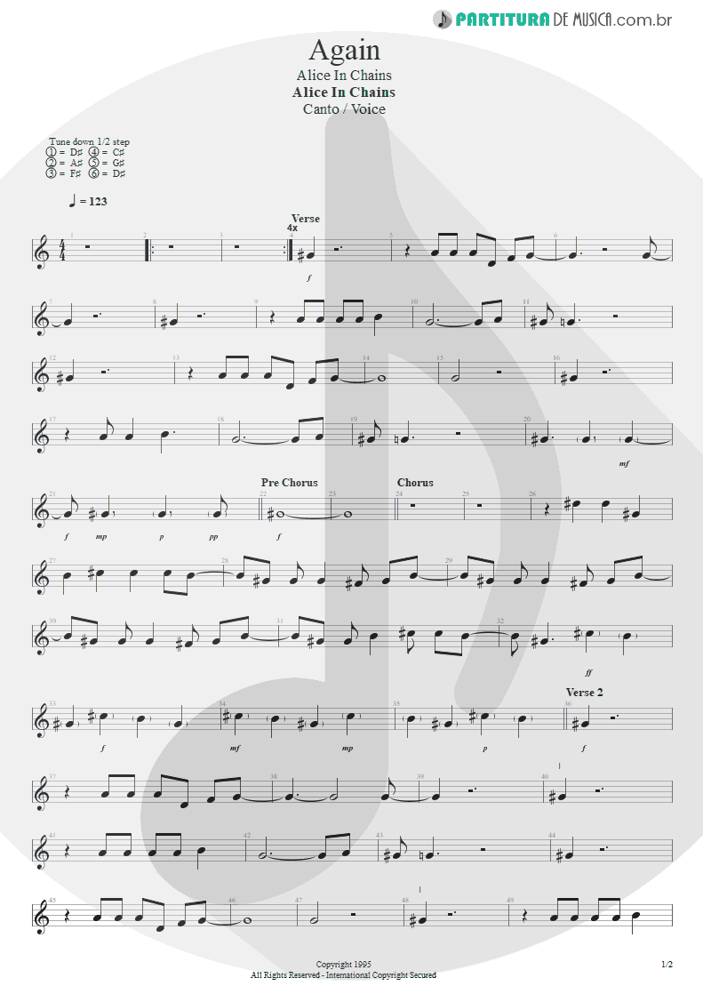 Partitura de musica de Canto - Again | Alice in Chains | Alice in Chains 1995 - pag 1