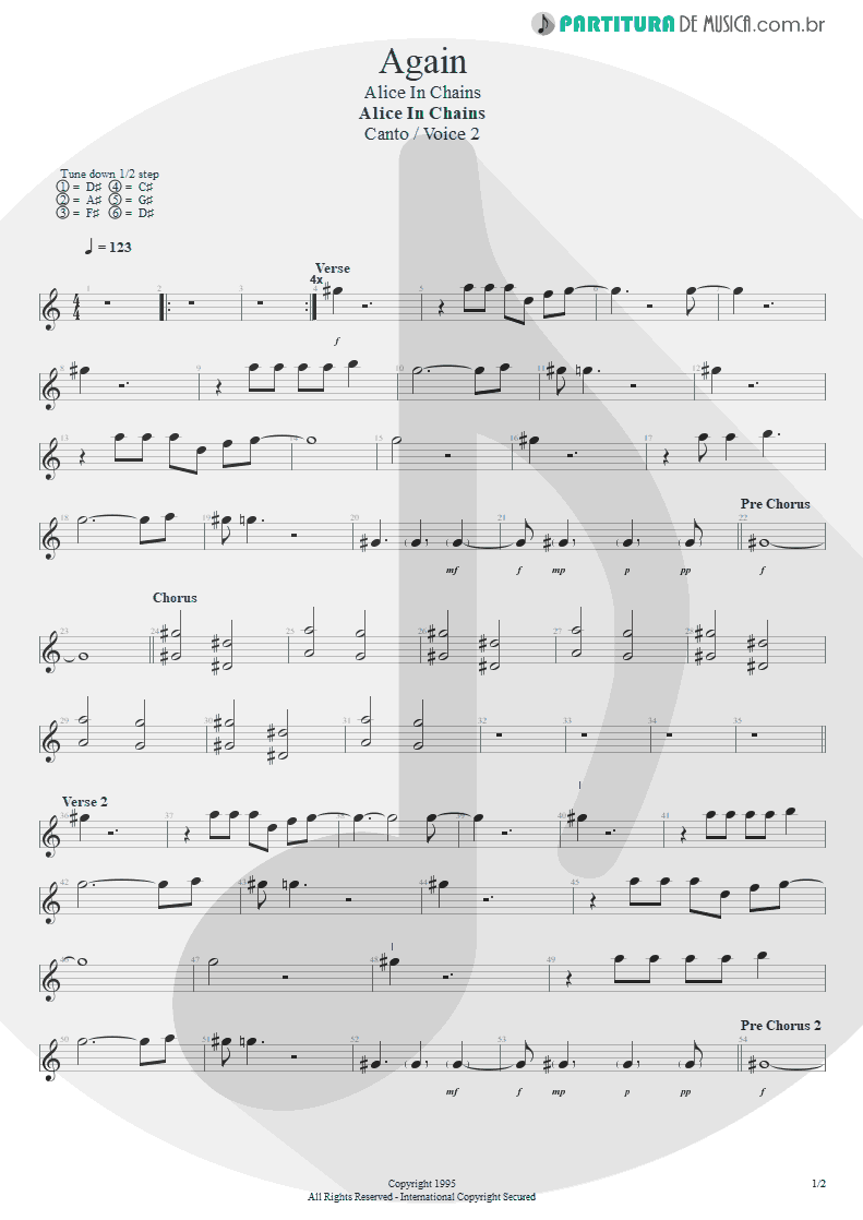 Partitura de musica de Canto - Again | Alice in Chains | Alice in Chains 1995 - pag 1