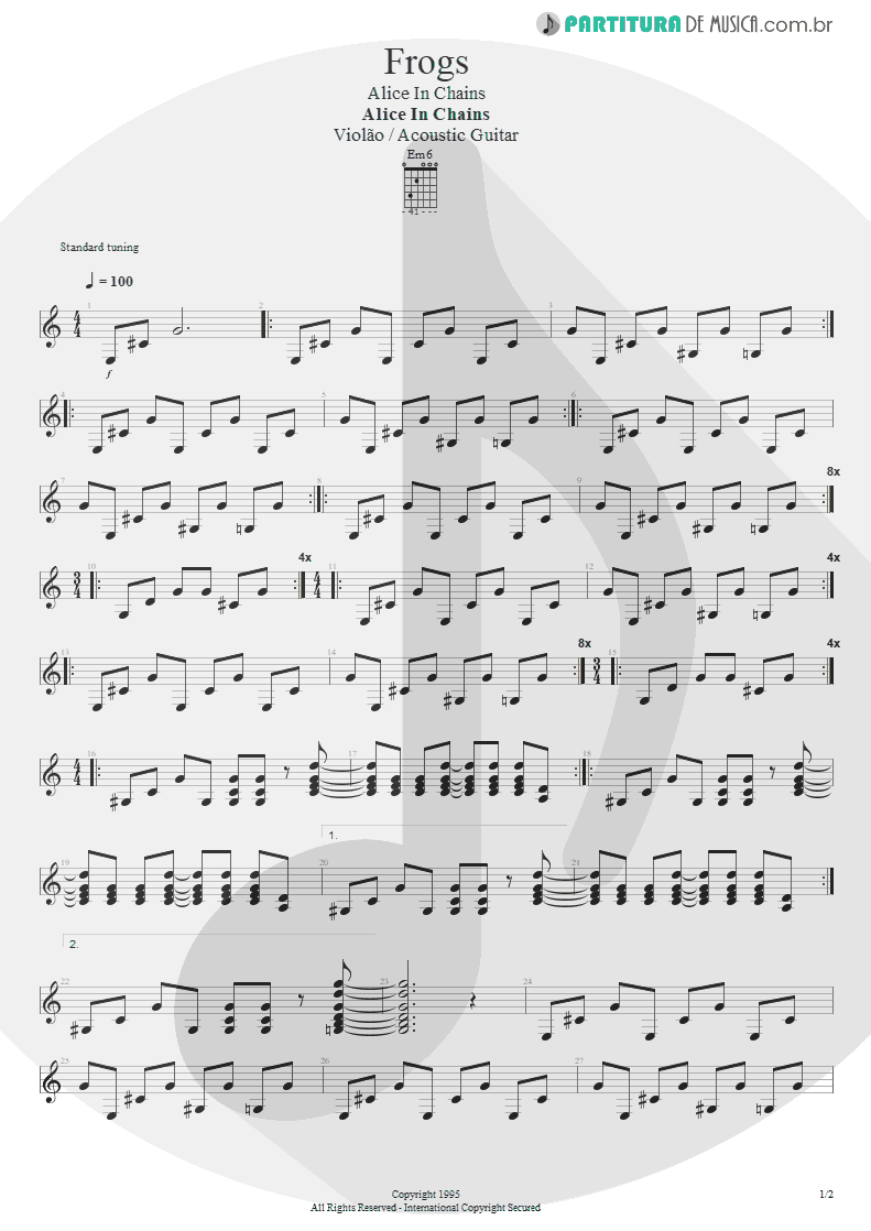 Partitura de musica de Violão - Frogs | Alice in Chains | Alice in Chains 1995 - pag 1