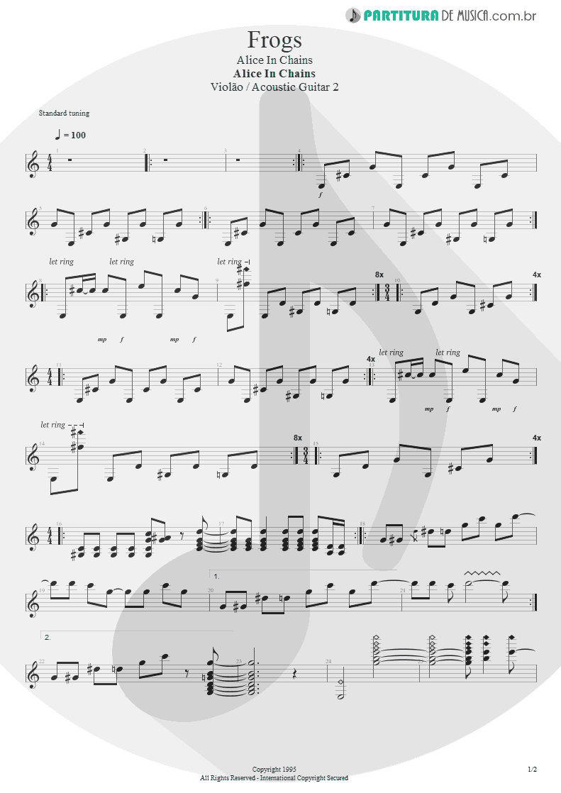 Partitura de musica de Violão - Frogs | Alice in Chains | Alice in Chains 1995 - pag 1