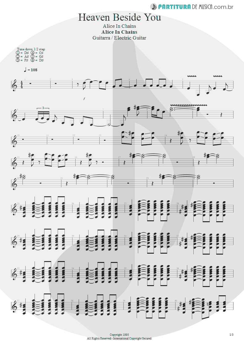 Partitura de musica de Guitarra Elétrica - Heaven Beside You | Alice in Chains | Alice in Chains 1995 - pag 1