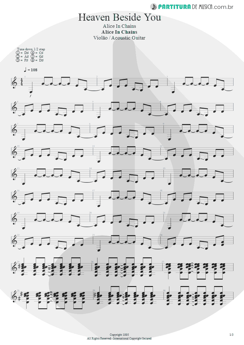 Partitura de musica de Violão - Heaven Beside You | Alice in Chains | Alice in Chains 1995 - pag 1