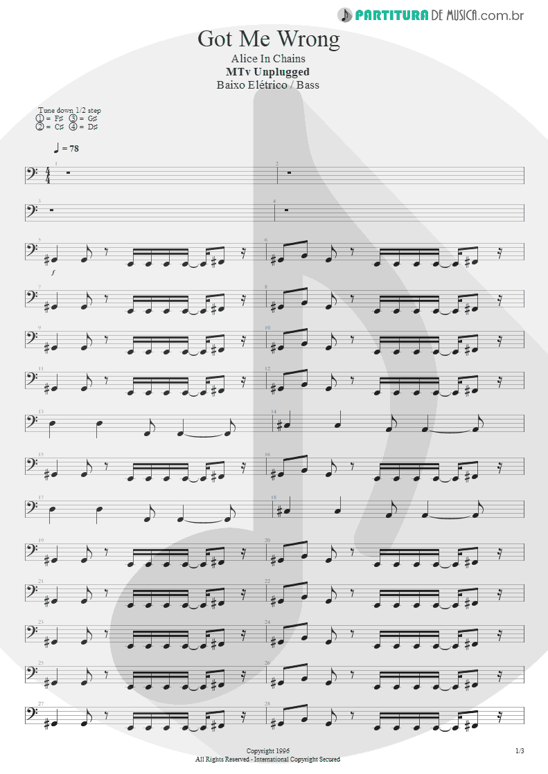 Partitura de musica de Baixo Elétrico - Got Me Wrong | Alice in Chains | MTv Unplugged 1996 - pag 1