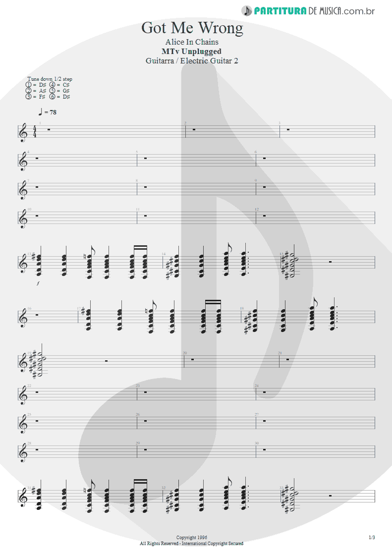 Partitura de musica de Guitarra Elétrica - Got Me Wrong | Alice in Chains | MTv Unplugged 1996 - pag 1