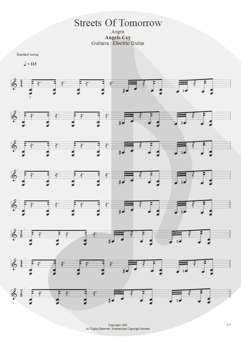 Partitura de musica de Guitarra Elétrica - Streets Of Tomorrow | Angra | Angels Cry 1993 - pag 1