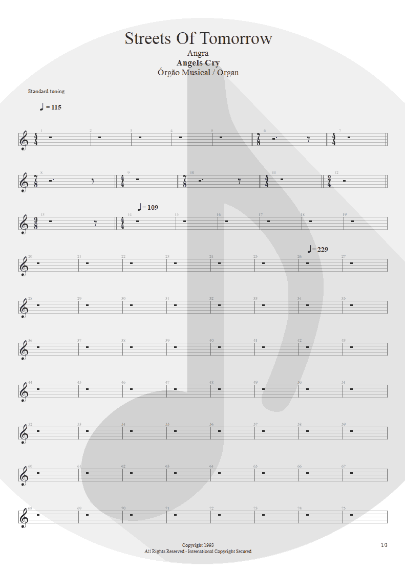 Partitura de musica de Órgão - Streets Of Tomorrow | Angra | Angels Cry 1993 - pag 1