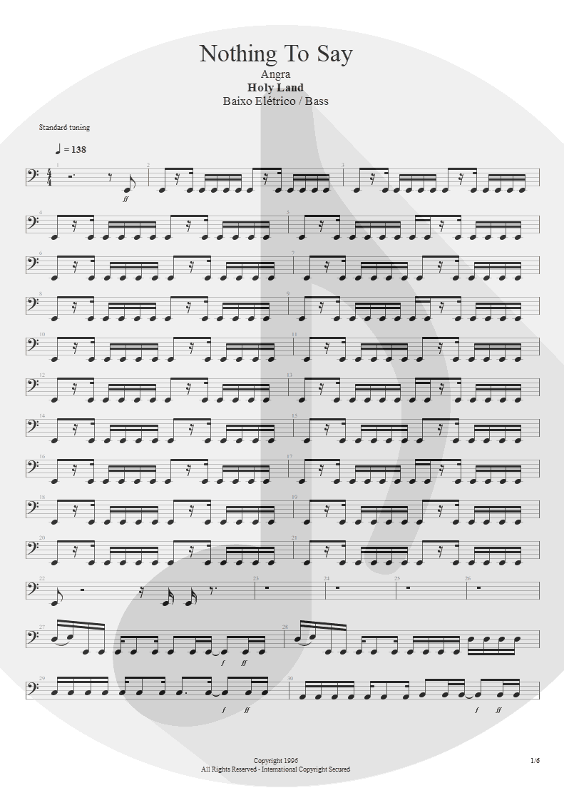 Partitura de musica de Baixo Elétrico - Nothing To Say | Angra | Holy Land 1996 - pag 1