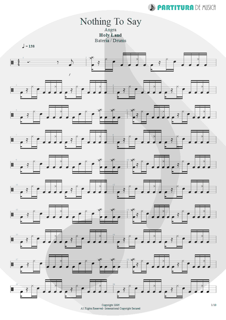 Partitura de musica de Bateria - Nothing To Say | Angra | Holy Land 1996 - pag 1