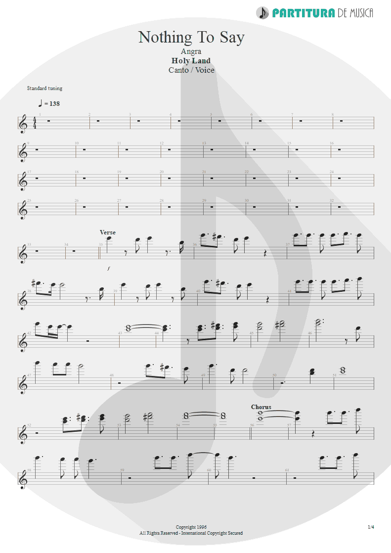 Partitura de musica de Canto - Nothing To Say | Angra | Holy Land 1996 - pag 1