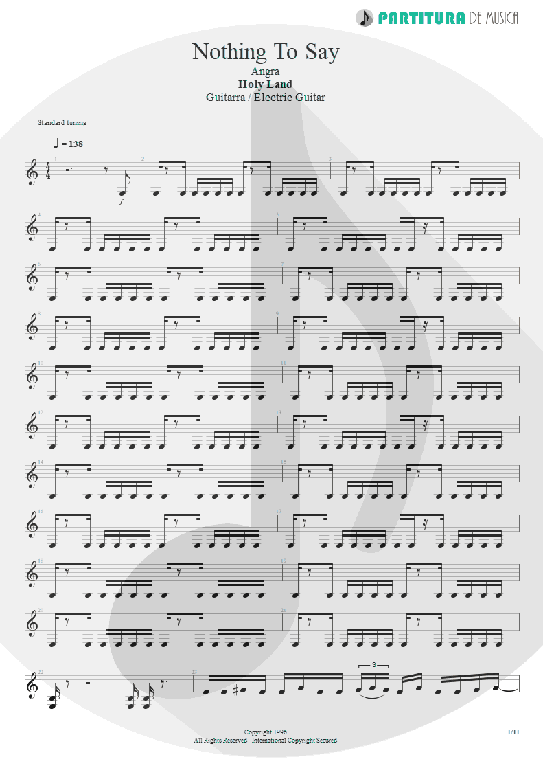 Partitura de musica de Guitarra Elétrica - Nothing To Say | Angra | Holy Land 1996 - pag 1