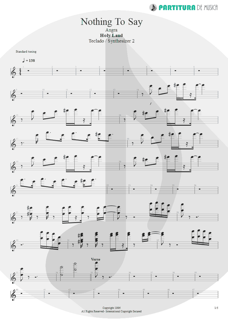 Partitura de musica de Teclado - Nothing To Say | Angra | Holy Land 1996 - pag 1