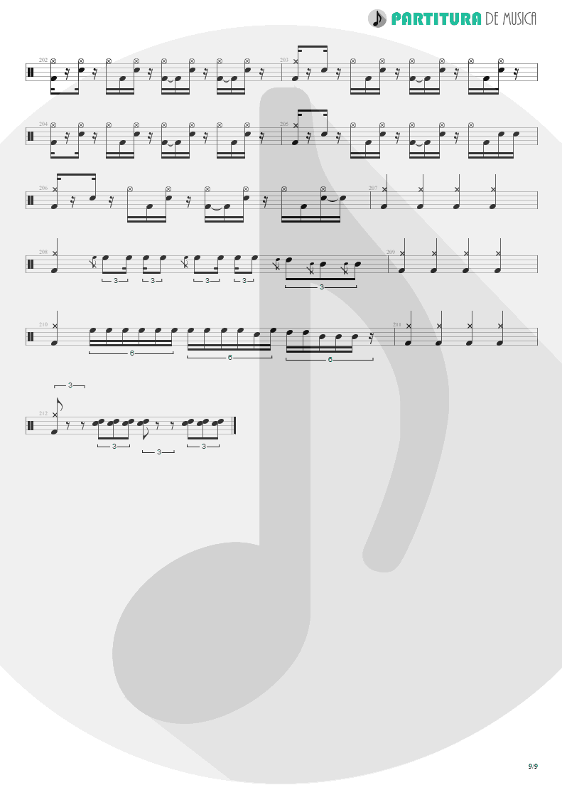 Partitura de musica de Bateria - Metal Icarus | Angra | Fireworks 1998 - pag 9
