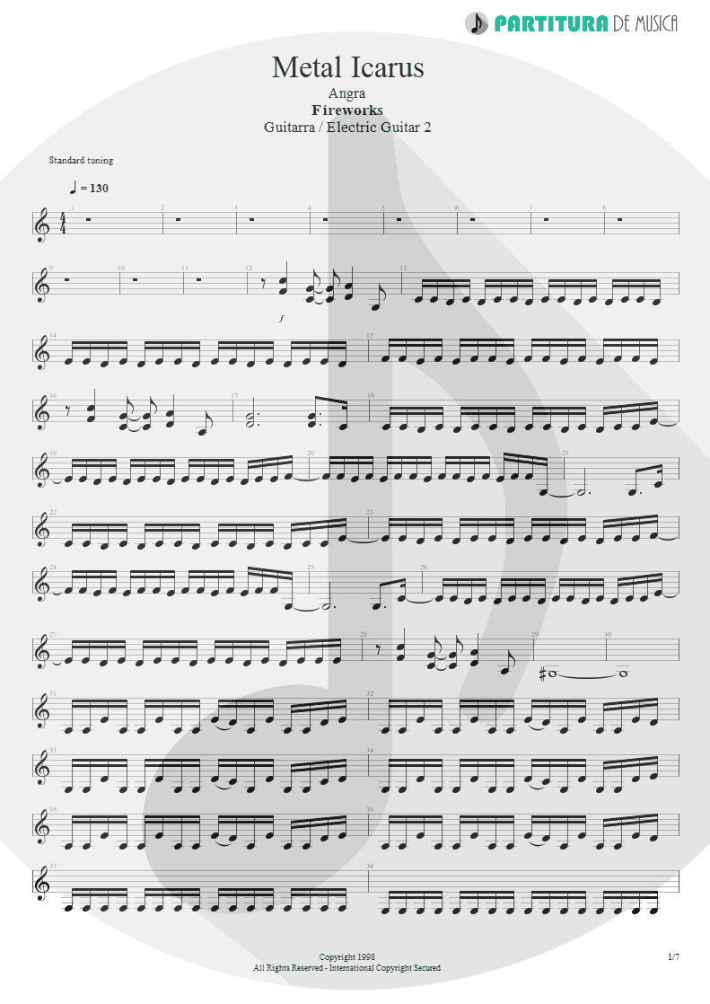 Partitura de musica de Guitarra Elétrica - Metal Icarus | Angra | Fireworks 1998 - pag 1