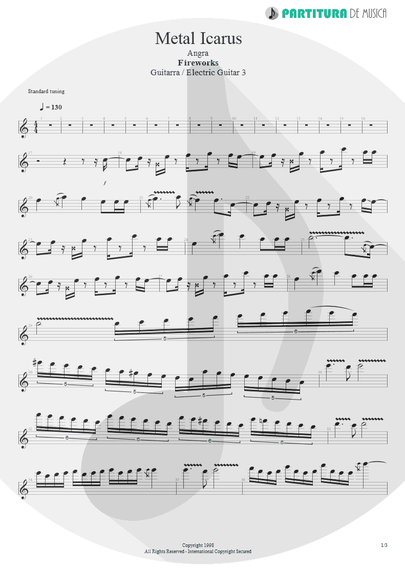Partitura de musica de Guitarra Elétrica - Metal Icarus | Angra | Fireworks 1998 - pag 1
