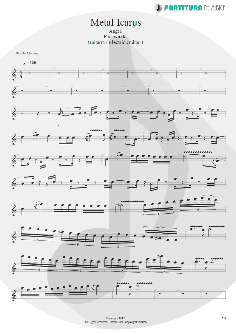 Partitura de musica de Guitarra Elétrica - Metal Icarus | Angra | Fireworks 1998 - pag 1