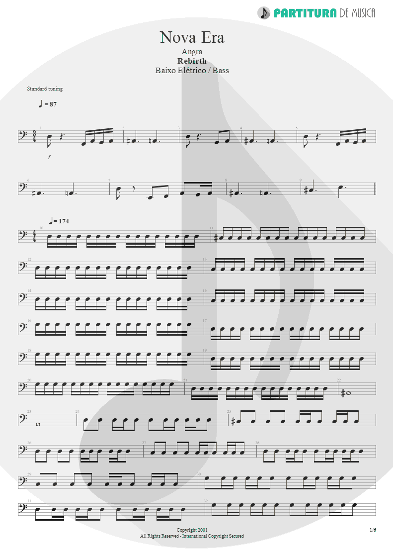Partitura de musica de Baixo Elétrico - Nova Era | Angra | Rebirth 2001 - pag 1