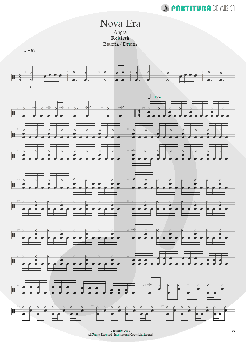 Partitura de musica de Bateria - Nova Era | Angra | Rebirth 2001 - pag 1