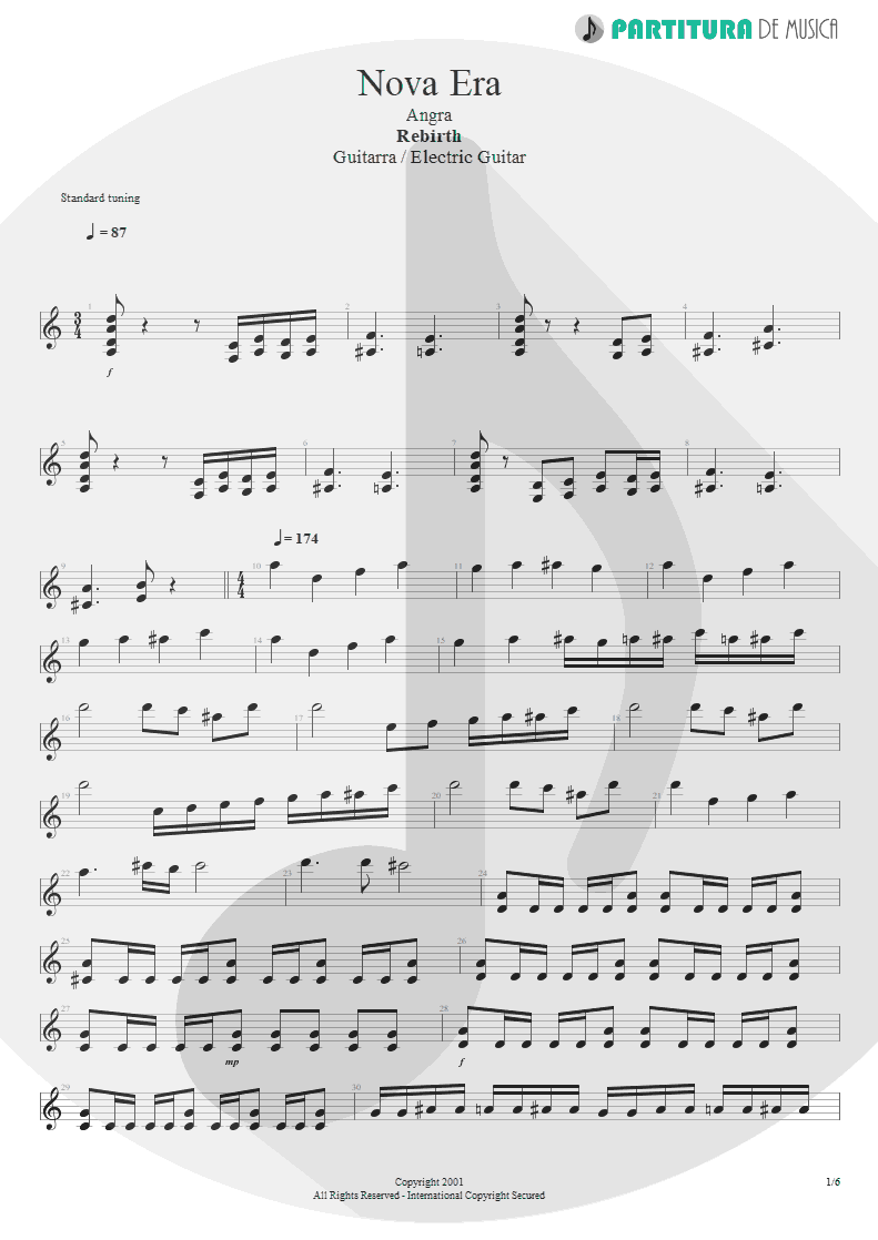 Partitura de musica de Guitarra Elétrica - Nova Era | Angra | Rebirth 2001 - pag 1
