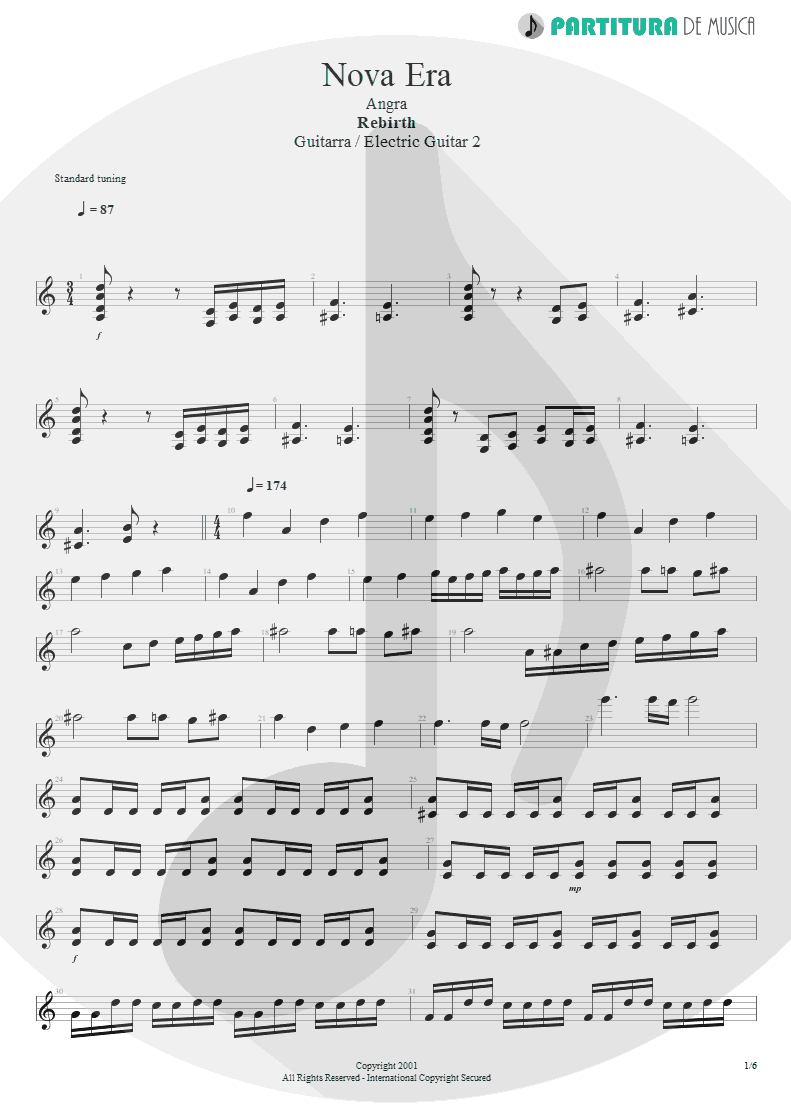 Partitura de musica de Guitarra Elétrica - Nova Era | Angra | Rebirth 2001 - pag 1